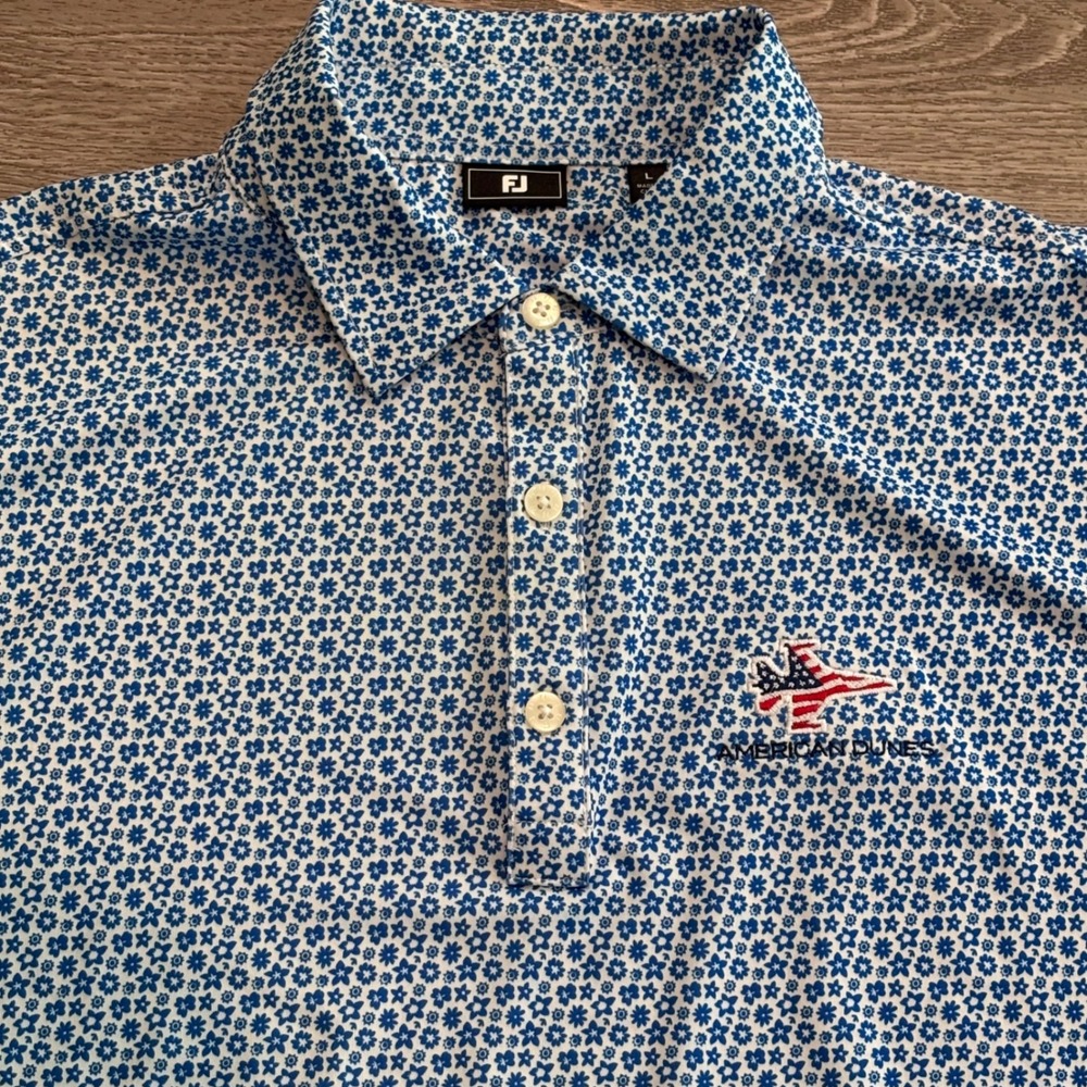 FootJoy Golf Polo Mens Large Blue Floral Pattern American Dunes Performance